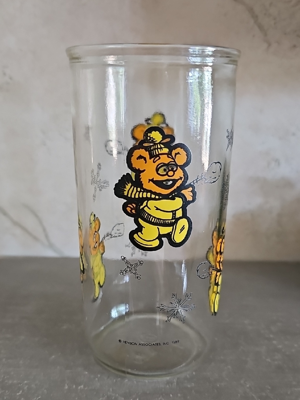 Vintage 1989 Muppet Baby Fozzie Bear Glass Juice Tumbler Jim Henson Collectible